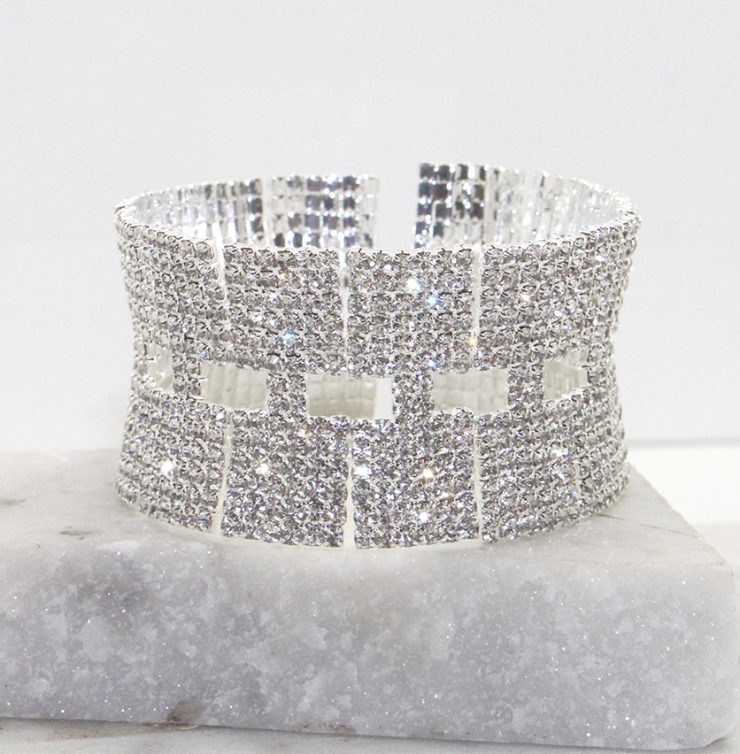 A photo of the Rhinestone Perfection Cuff Bracelet in Silver product