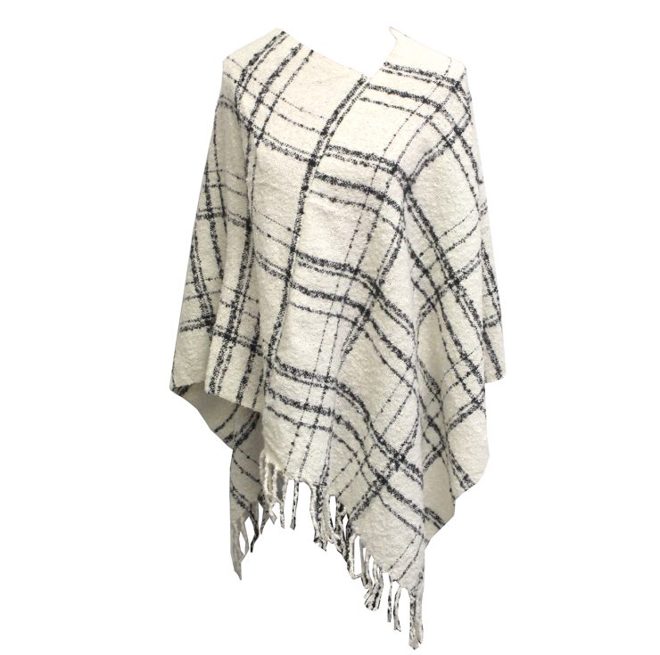 A photo of the White and Black Tartan Poncho product