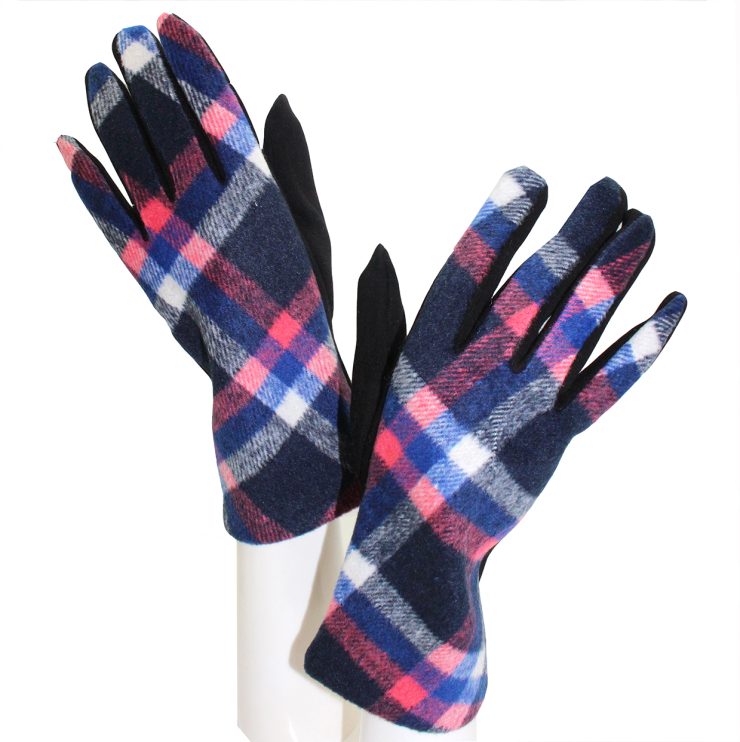 A photo of the Blue and Pink Diagonal Plaid Gloves product