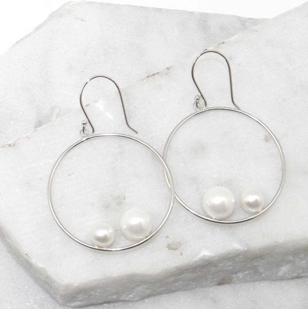 Pearl Hoop Earrings Sterling Silver