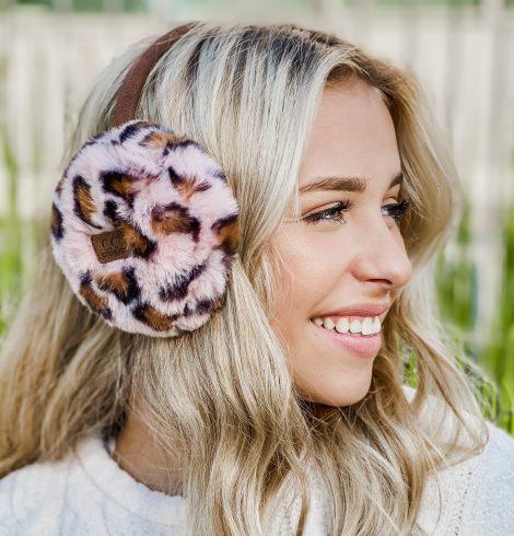 A photo of the Leopard Earmuffs in Pink product