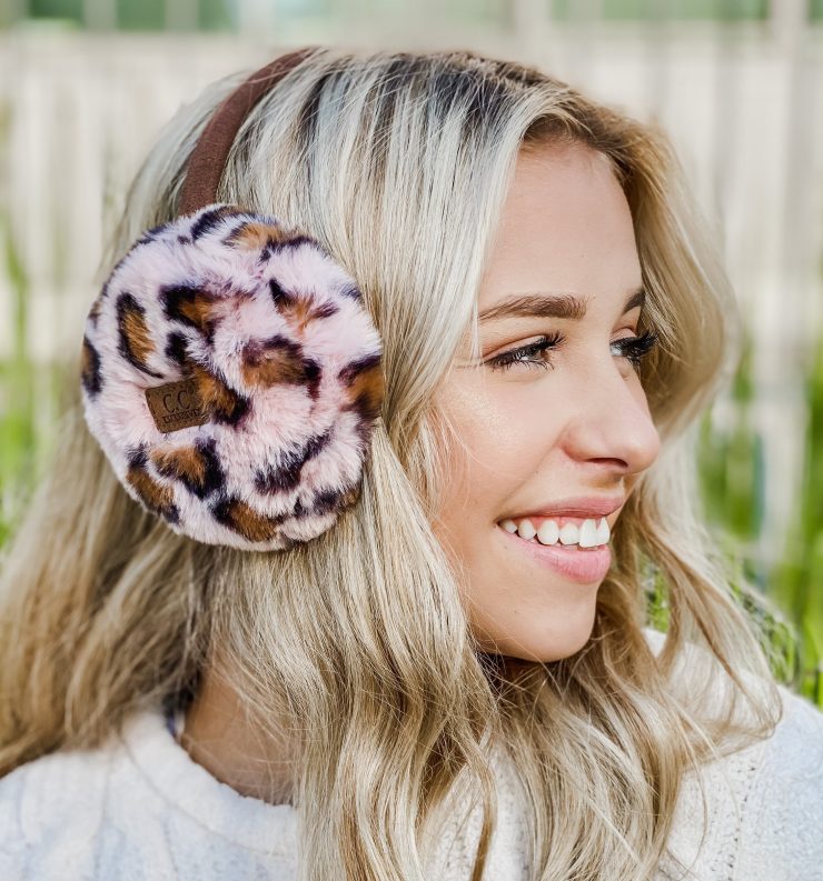 A photo of the Leopard Earmuffs in Pink product