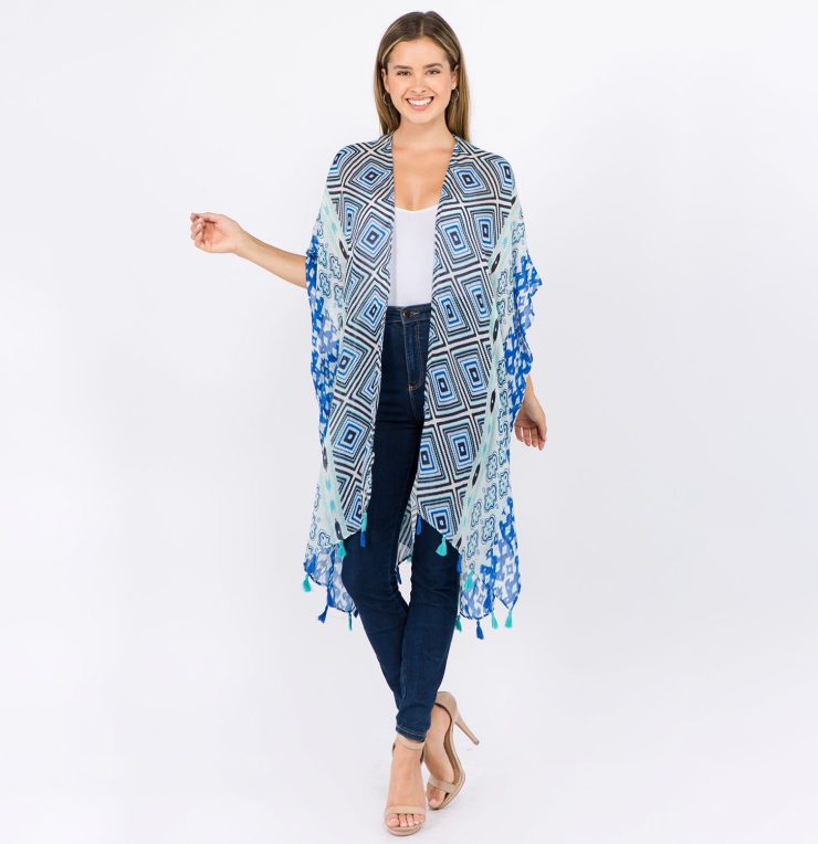 A photo of the Blue Squares Kimono product