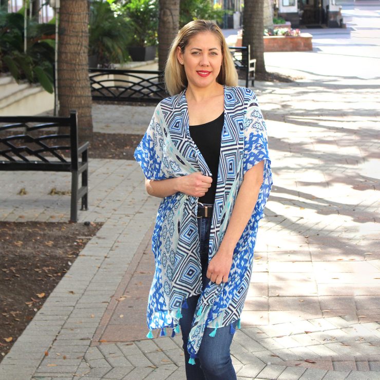 A photo of the Blue Squares Kimono product