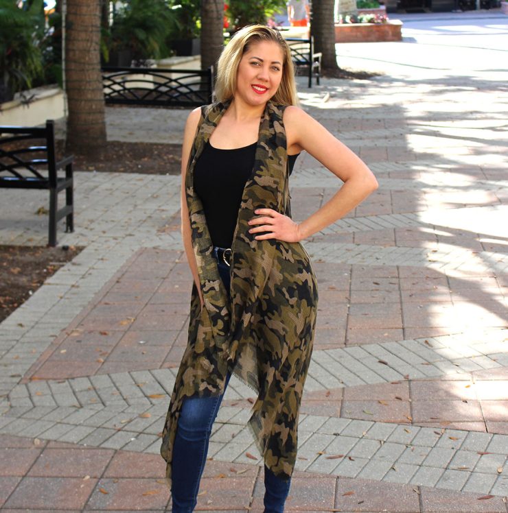 A photo of the Camo Print Vest Kimono product