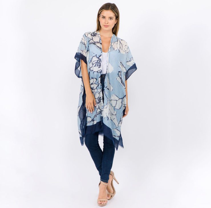 A photo of the Floral Striped Kimono product