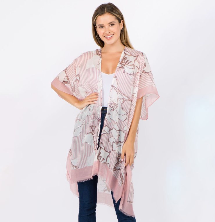 A photo of the Floral Striped Kimono product