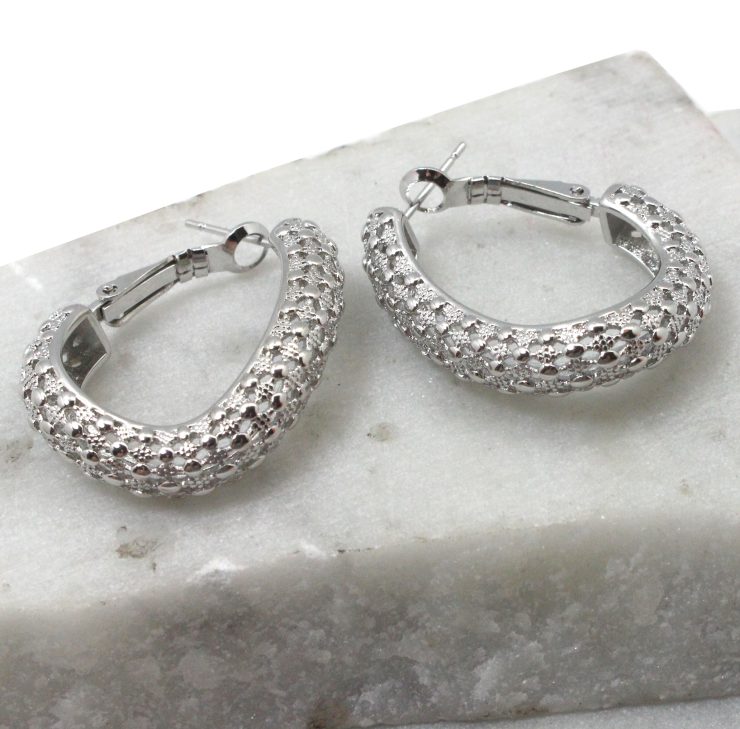 A photo of the Twisted Oval Hoop Earrings in Silver product