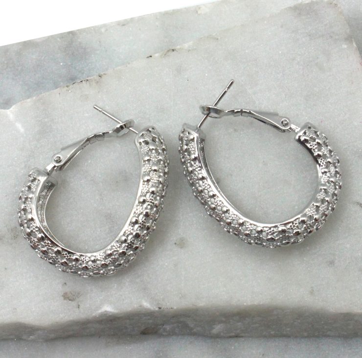 A photo of the Twisted Oval Hoop Earrings in Silver product