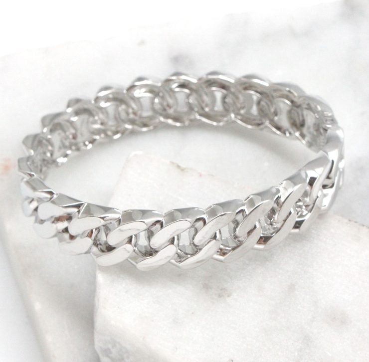 A photo of the Chain Link Bangle in Silver product