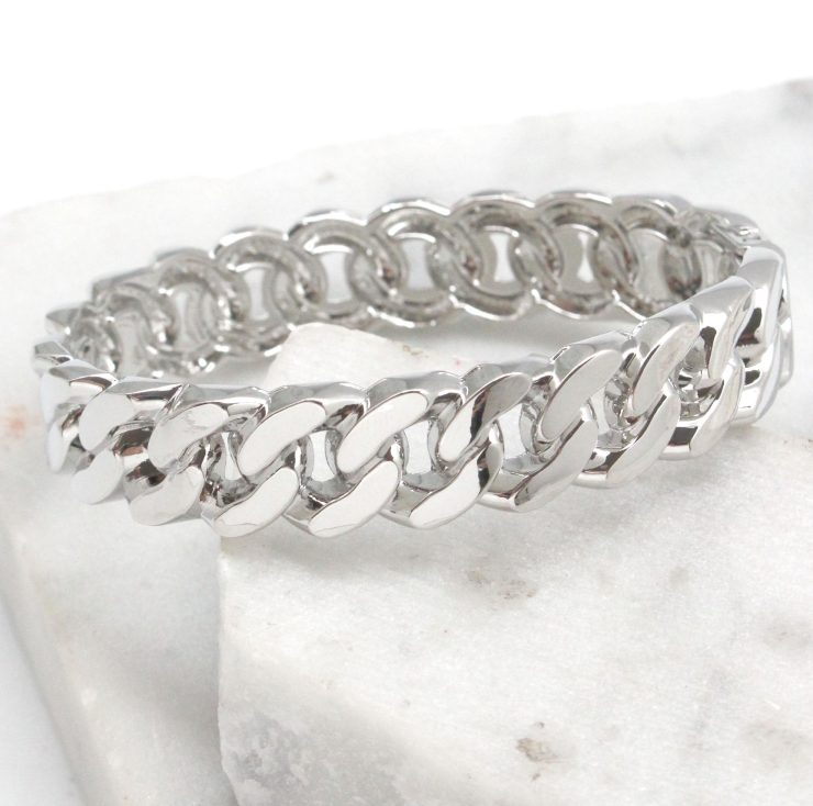 A photo of the Chain Link Bangle in Silver product