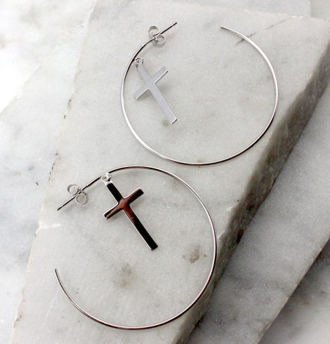 A photo of the Cross Hoop Earrings product