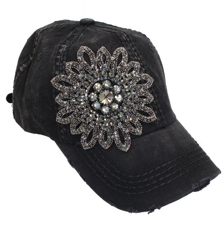 A photo of the Allie Black Rhinestone Baseball Cap product