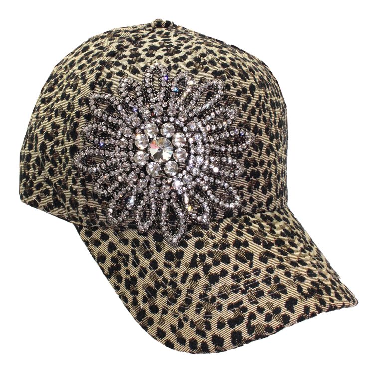 A photo of the Allie Rhinestone Baseball Cap in Leopard product