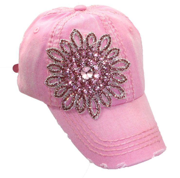 A photo of the Allie Rhinestone Baseball Cap in Pink product