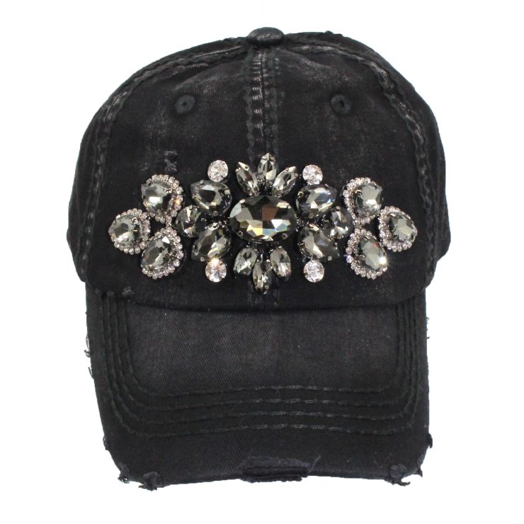 A photo of the Lyla Rhinestone Baseball Cap in Black product