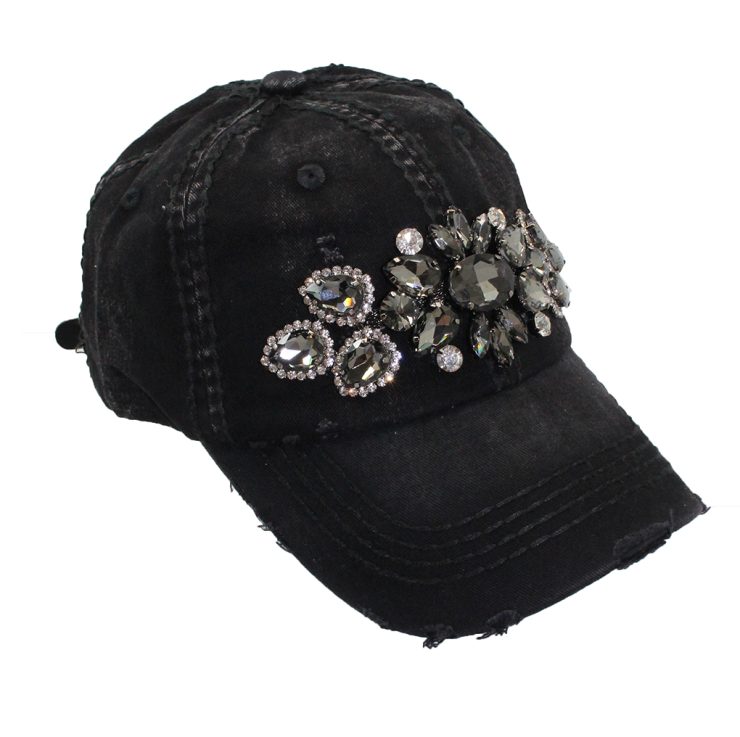 A photo of the Lyla Rhinestone Baseball Cap in Black product