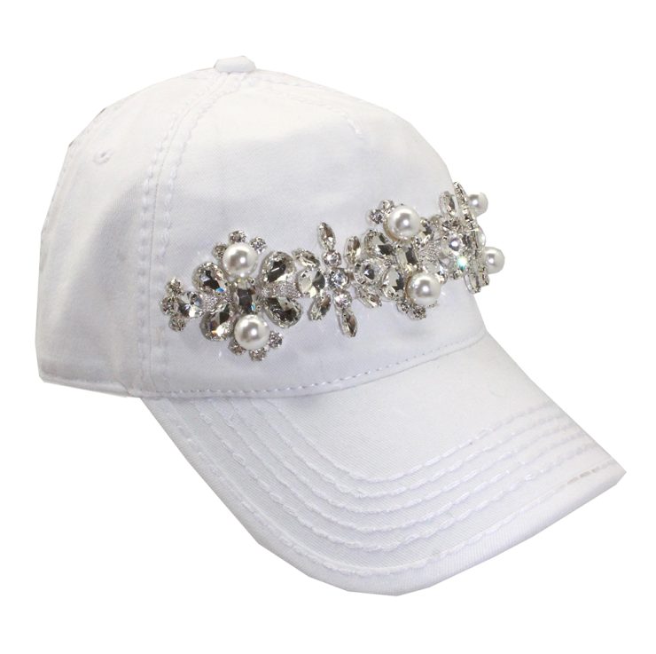 A photo of the Pearl Ponytail Baseball Cap in White product