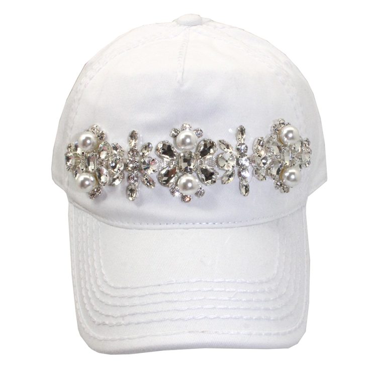 A photo of the Pearl Ponytail Baseball Cap in White product