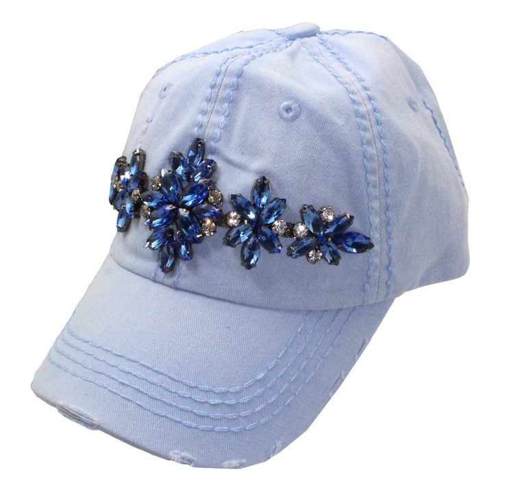 A photo of the Trish Rhinestone Baseball Cap in Light Blue product