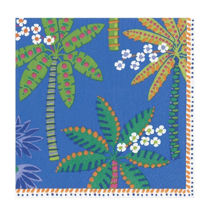 A photo of the Paradise Palms Cocktail Napkins In Blue product
