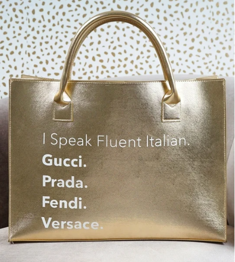 I Speak Italian or French Vegan Leather Tote - Lemon – Peace Love Fashion