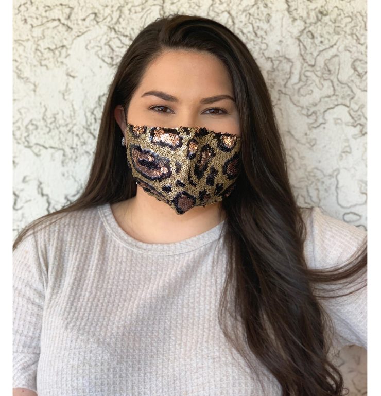 A photo of the Leopard Sequin Face Mask product