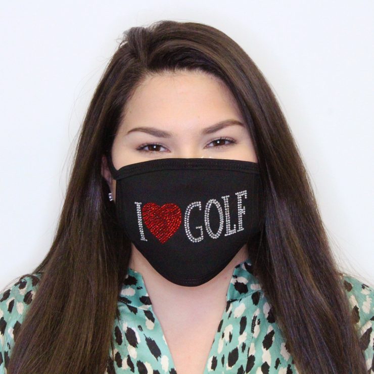 A photo of the I Love Golf Rhinestone Mask product
