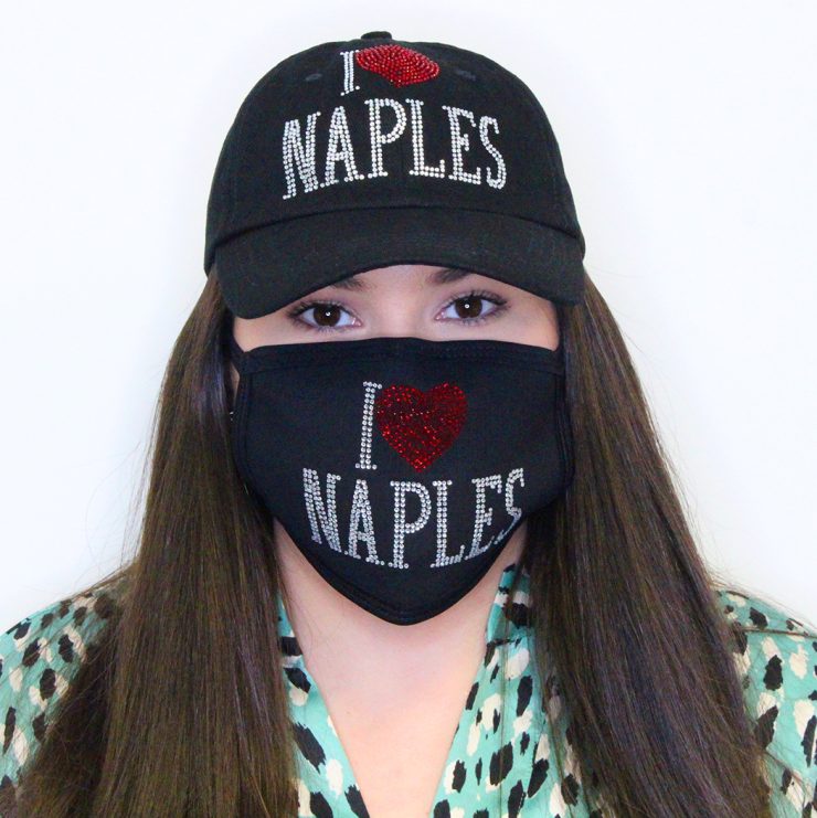 A photo of the I Love Naples Rhinestone Mask product