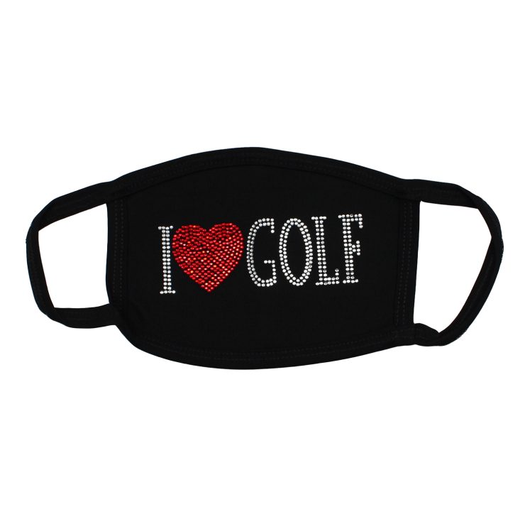 A photo of the I Love Golf Rhinestone Mask product