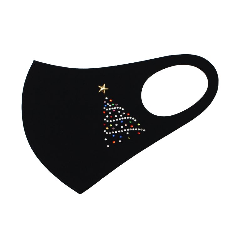A photo of the Christmas Tree Bling Face Mask In Black product