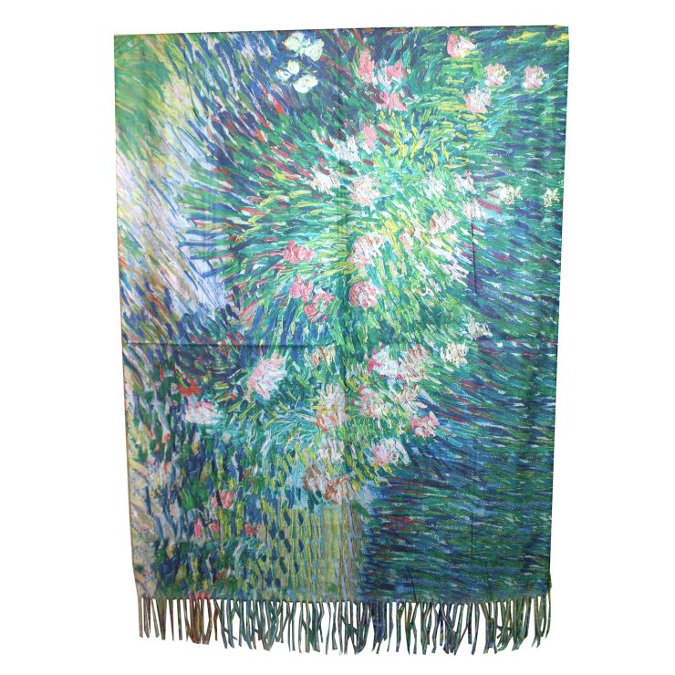A photo of the Iris Flower Painting Reversible Scarf product