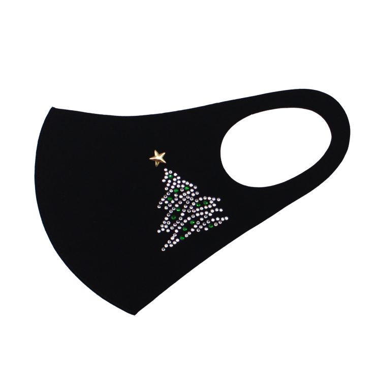 A photo of the Rhinestone Christmas Tree Face Mask In Black product