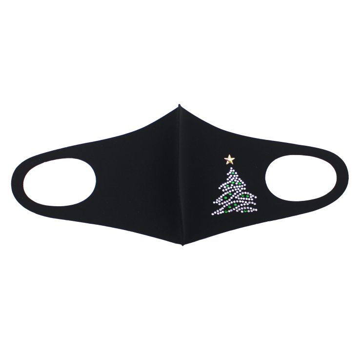 A photo of the Rhinestone Christmas Tree Face Mask In Black product