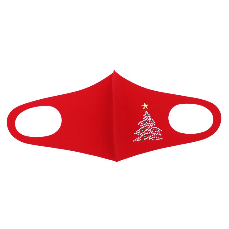 A photo of the Rhinestone Christmas Tree Face Mask In Red product