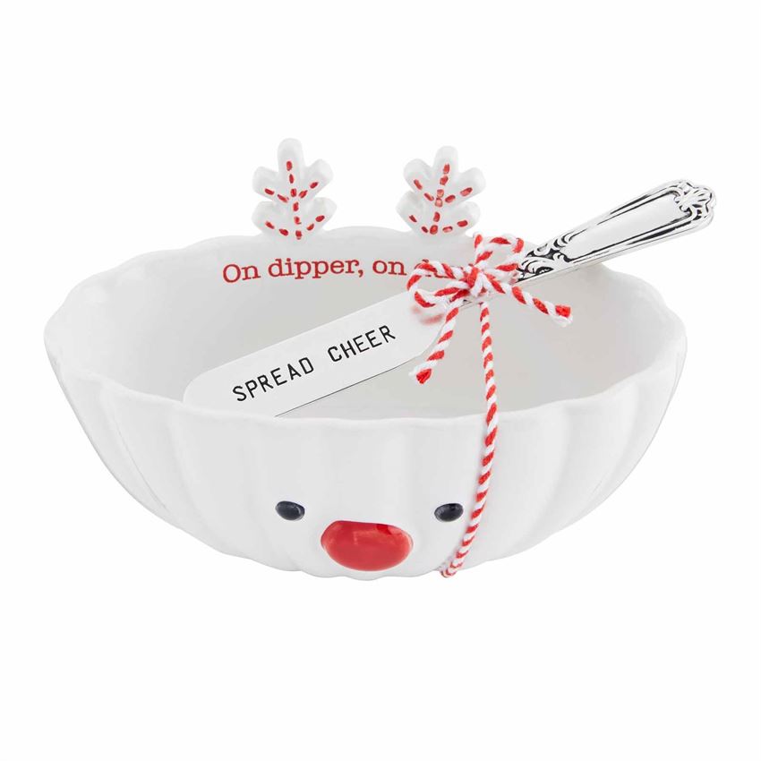 new in box Market Day Christmas holiday reindeer dip bowl dish & spreader set 