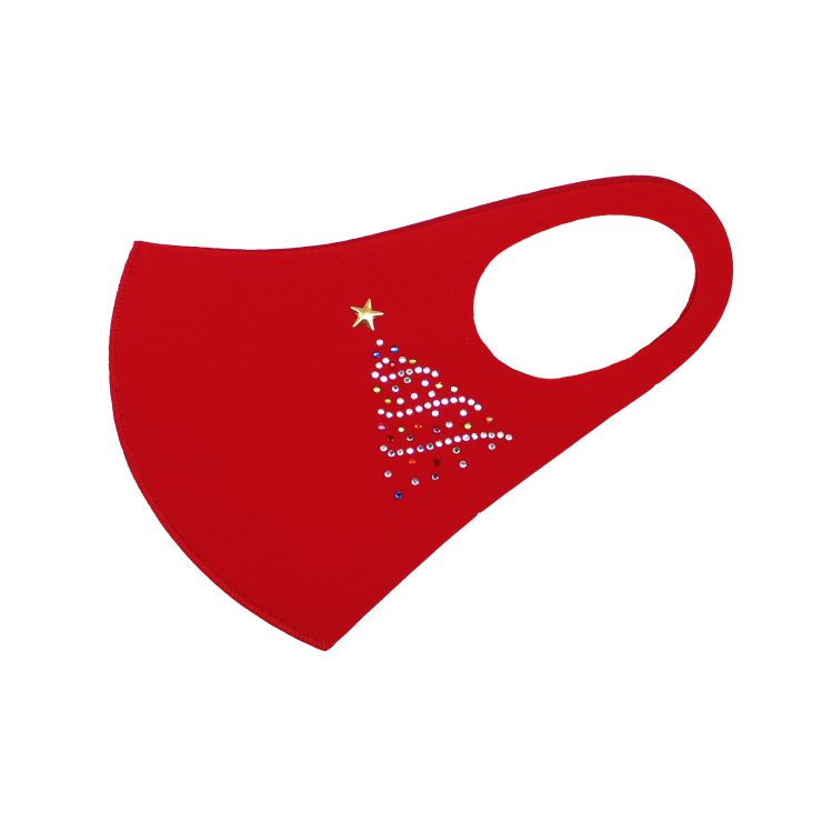 A photo of the Christmas Tree Bling Face Mask In Red product