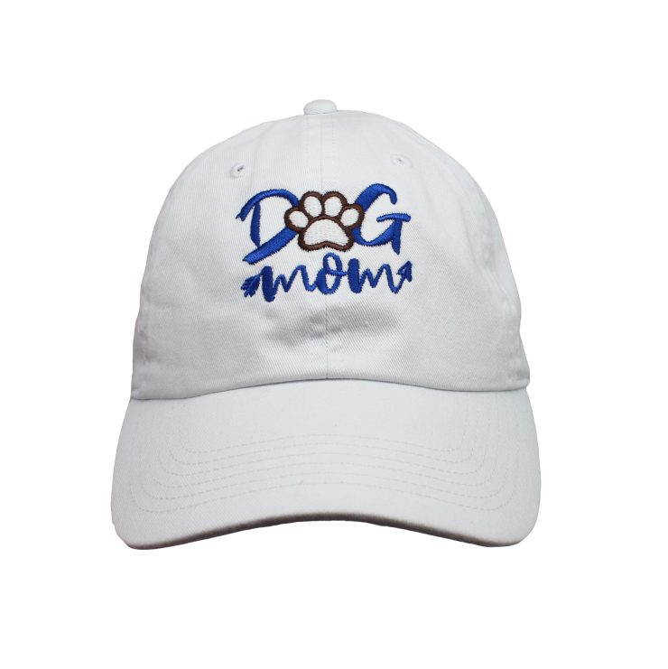 A photo of the Dog Mom Baseball Cap In White product