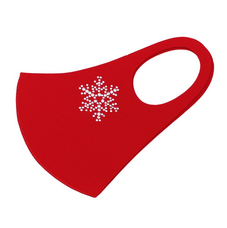 A photo of the Rhinestone Snowflake Face Mask In Red product