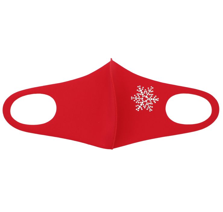 A photo of the Rhinestone Snowflake Face Mask In Red product