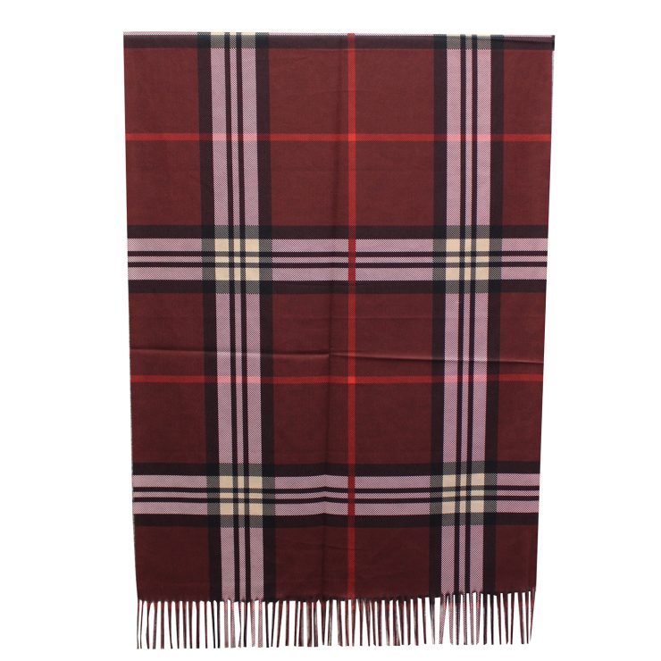 A photo of the Plaid Reversible Scarf In Burgundy product