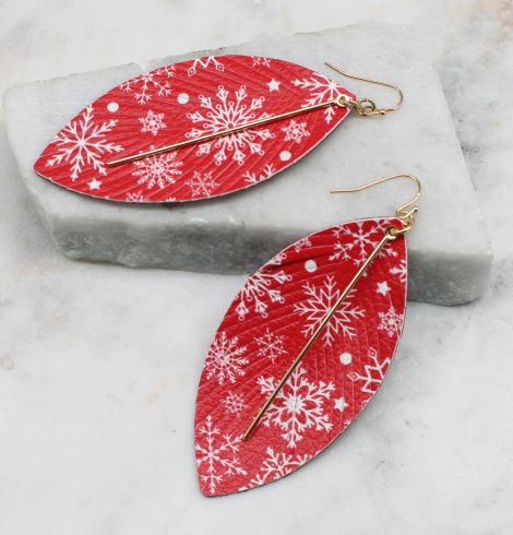 A photo of the Snowflake Feather Earrings product