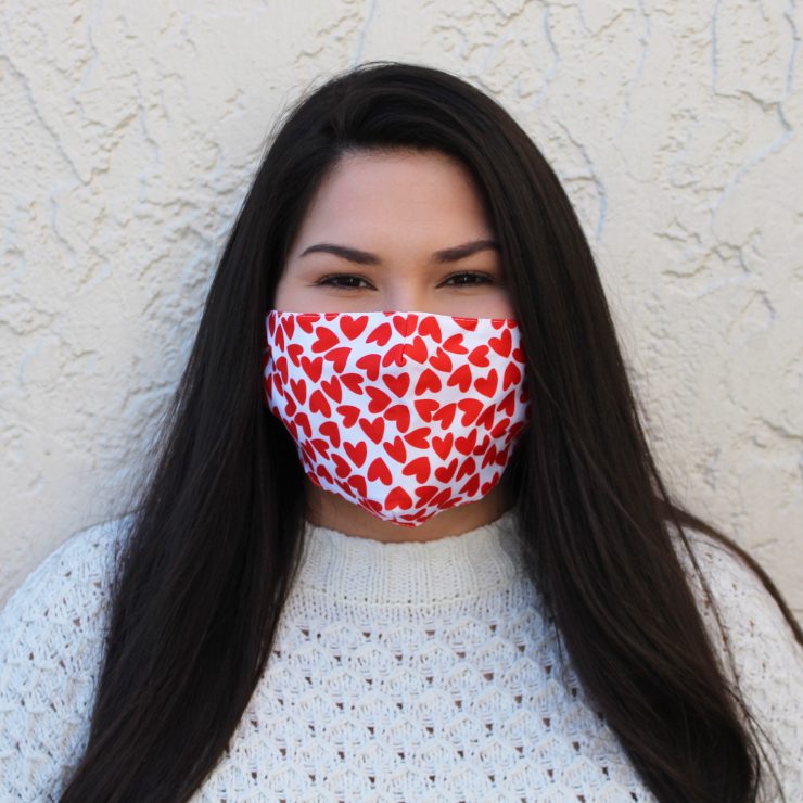 A photo of the Red Hearts Face Mask In White product