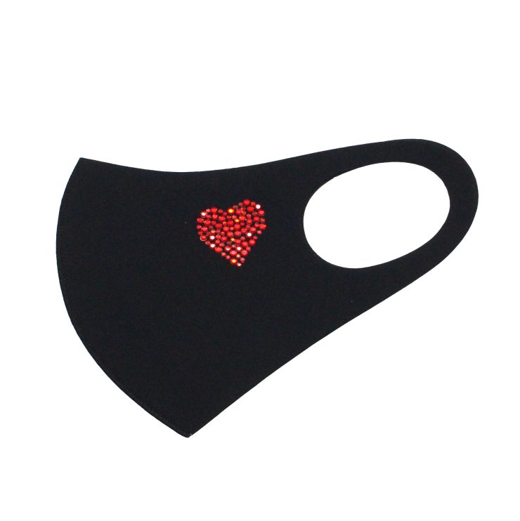 A photo of the Rhinestone Heart Face Mask In Black product
