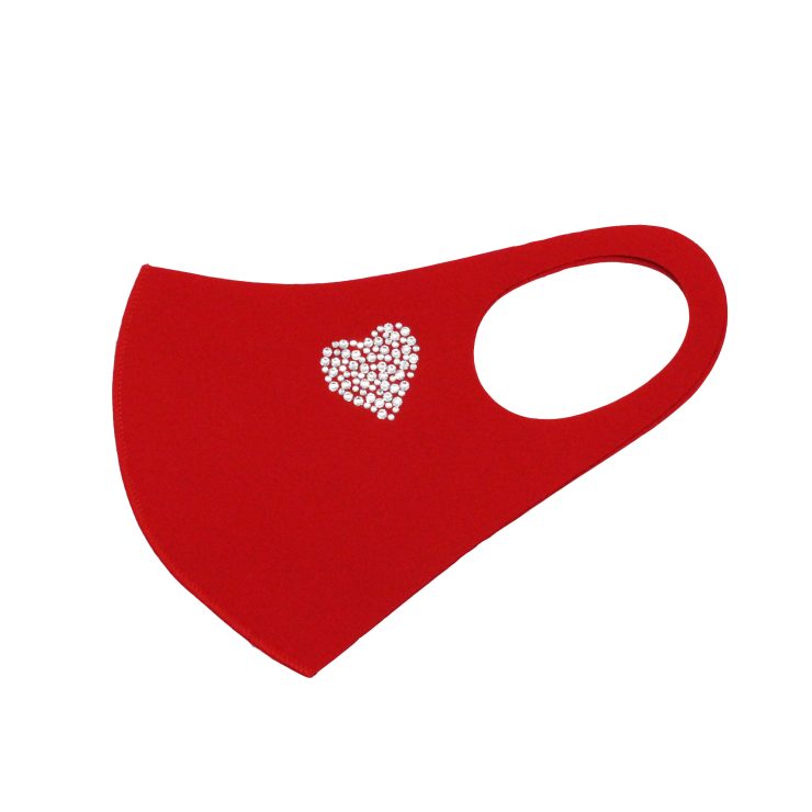 A photo of the Rhinestone Heart Face Mask In Red product