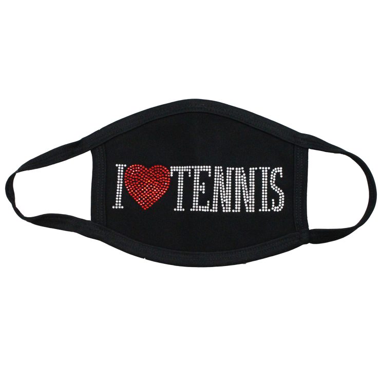 A photo of the I Love Tennis Rhinestone Face Mask product