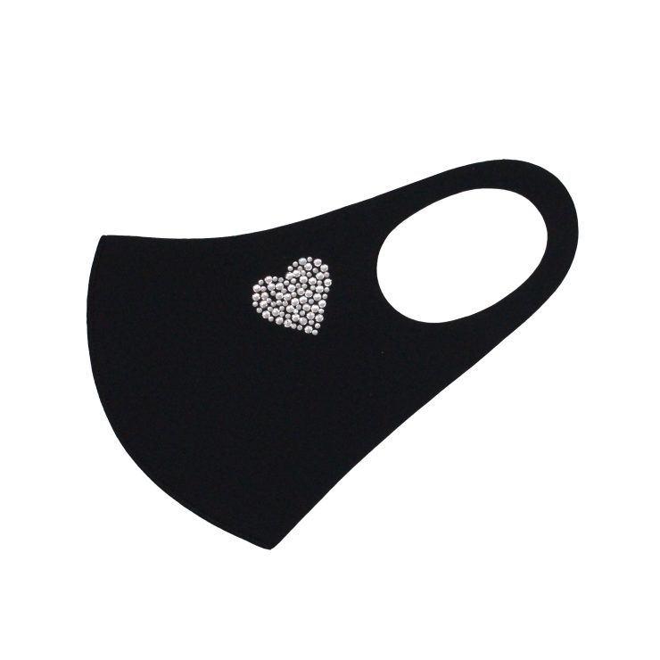 A photo of the Clear Rhinestone Heart Face Mask In Black product