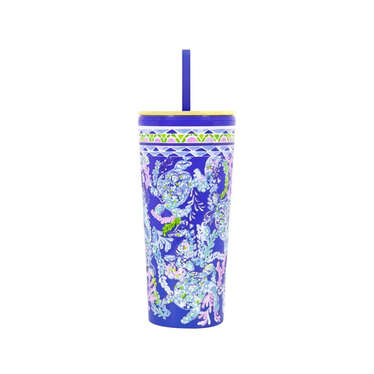 A photo of the Lilly Pulitzer Tumbler With Straw In Turtle Villa product
