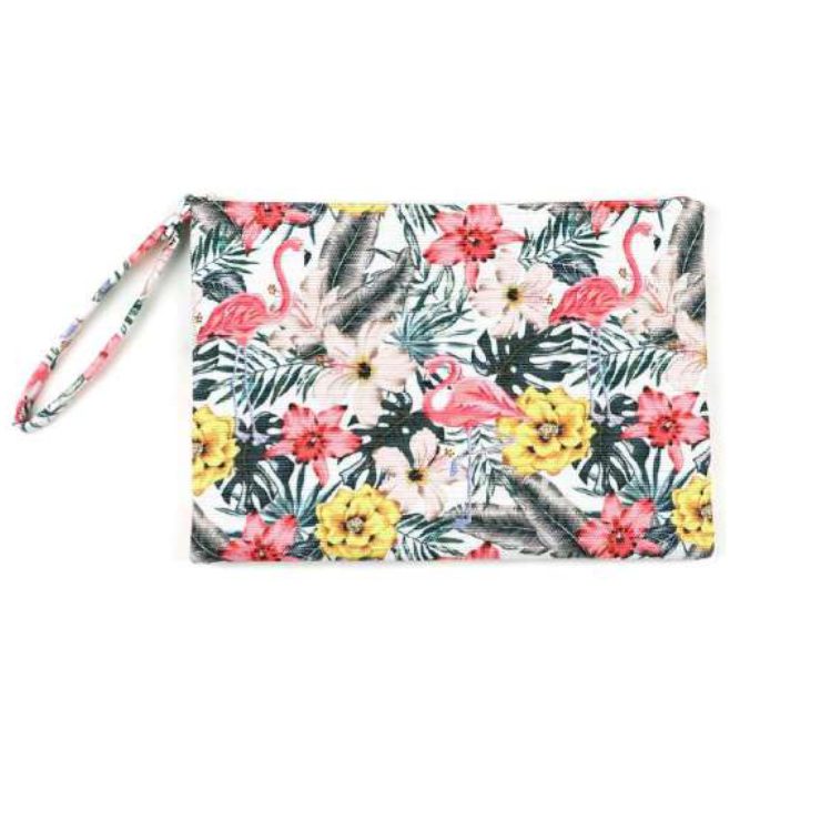 A photo of the Tropical Hibiscus Flamingo Wristlet product