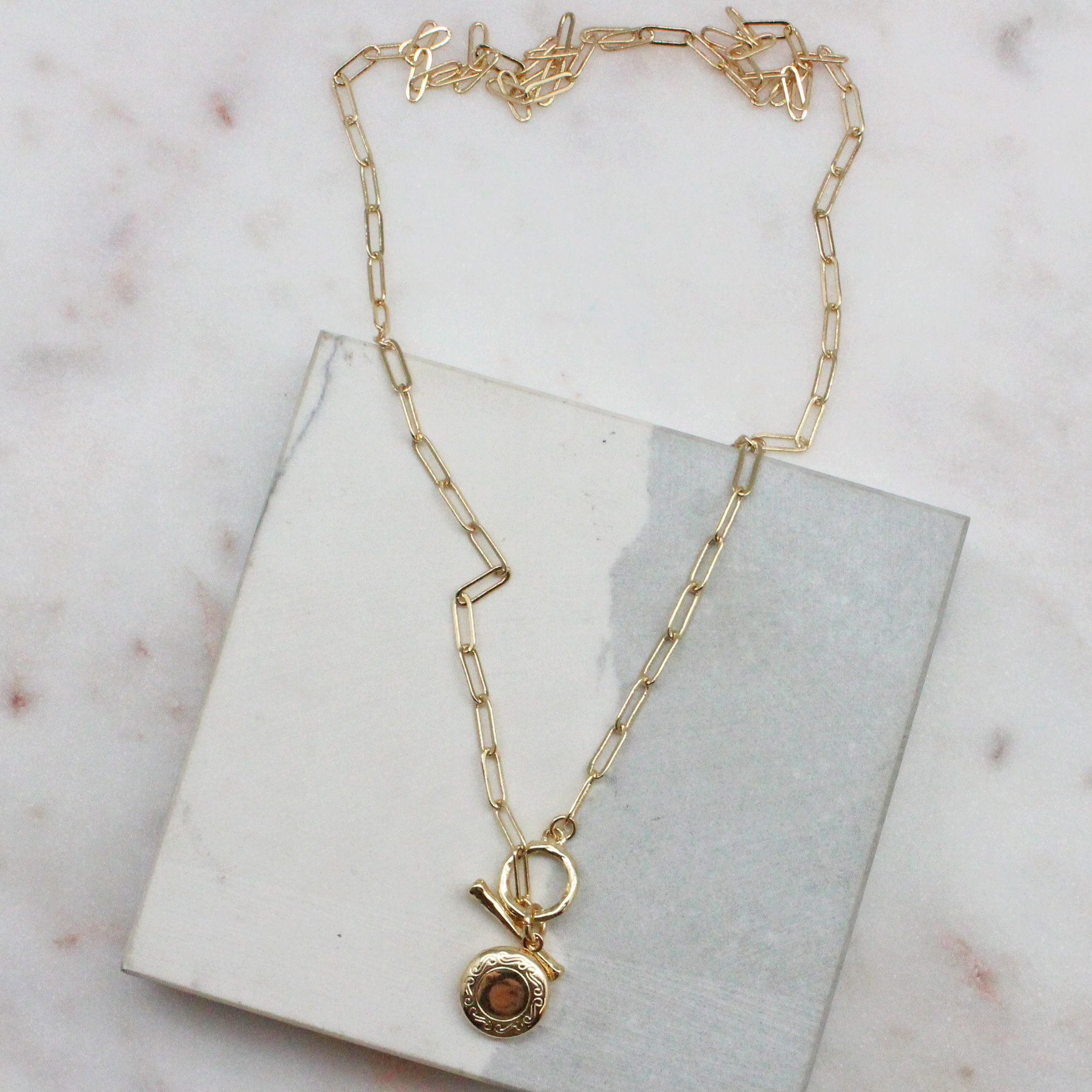 Locket Paperclip Necklace In Gold - Best of Everything | Online Shopping